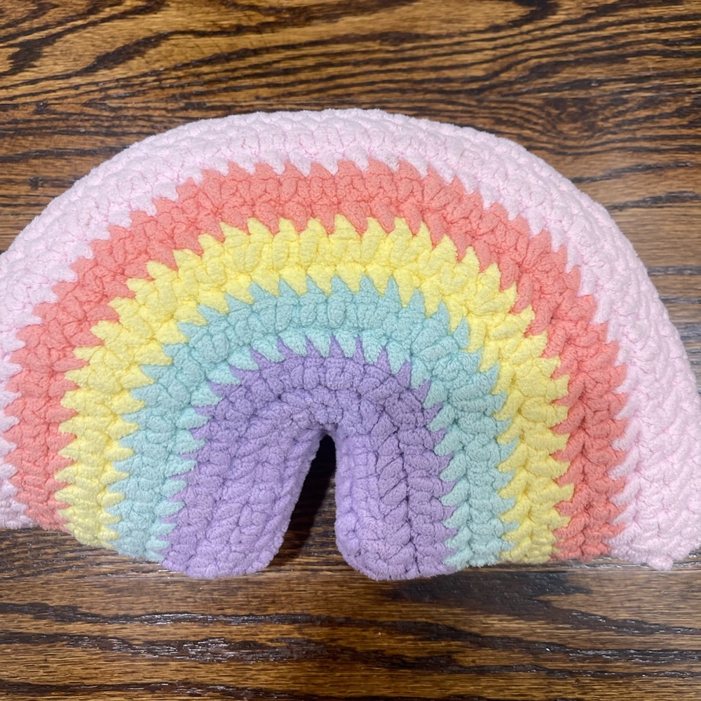 Crochet Rainbow Throw Pillow